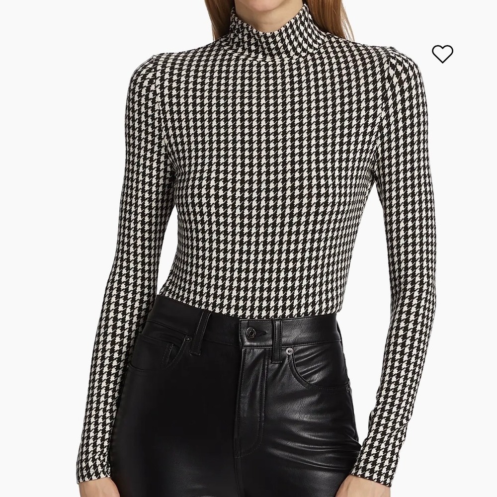 Veronica Beard Nate Houndstooth Turtleneck Top Women's XS Black White Classic